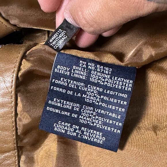 Tommy Hilfiger American Classics Womens Sz XL Cognac Brown Leather Jacket Biker - Picture 3 of 6